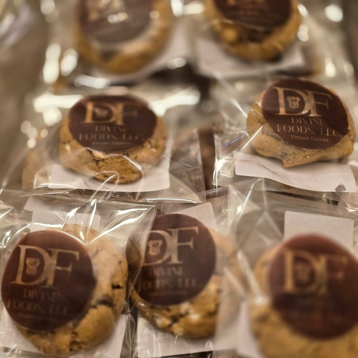 S'mores cookies individually wrapped with the Divine Foods stamp